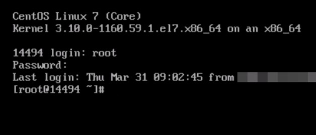 Example of an open console for CentOS